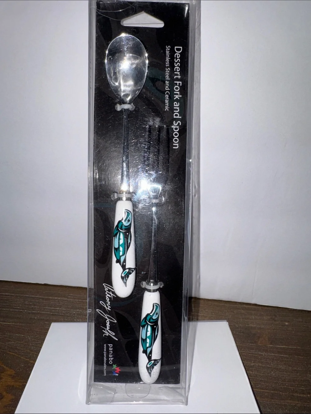 Panabo Dessert Fork and Spoon ceramic stainless steel Salmon by Anthony Joseph